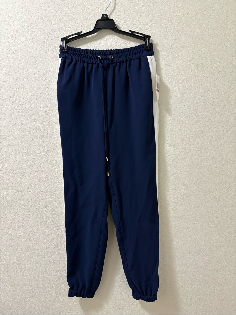 Michael Kors Navy with contrast white stripe track jogger pants size XXS. NWT